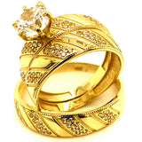 Trío de anillos con circones en oro amarillo 10kt.