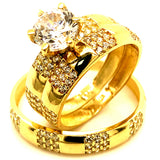 Trío de anillos con circones en oro amarillo 10kt.