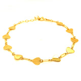 Pulsera (corazones y clip) en oro amarillo 10kt. 18/20cm
