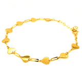 Pulsera (corazones y clip) en oro amarillo 10kt. 18/20cm