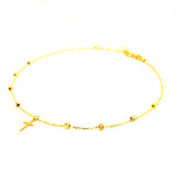 Tobillera (bolitas con dije de cruz) en oro tres tonos 10kt. 23/25cm