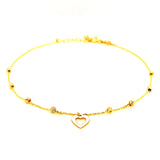 Tobillera (bolitas con dije de corazón) en oro tres tonos 10kt. 23/25cm