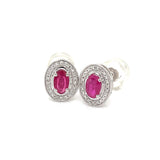 Aretes con rubí y diamantes en oro blanco 10KT