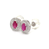 Aretes con rubí y diamantes en oro blanco 10KT