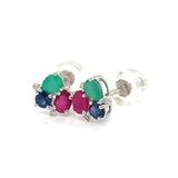 Aretes con rubí, zafiro, esmeralda y diamantes en oro blanco 14KT