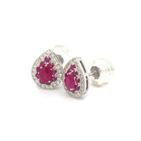 Aretes con rubí y diamantes en oro blanco 14KT