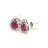 Aretes con rubí y diamantes en oro blanco 14KT