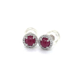 Aretes con rubí (Cabouchon) y diamantes en oro blanco 10KT
