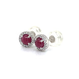 Aretes con rubí (Cabouchon) y diamantes en oro blanco 10KT