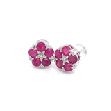 Aretes con rubí y diamantes en oro blanco 10KT