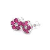 Aretes con rubí y diamantes en oro blanco 10KT