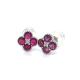 Aretes con rubí y diamantes en oro blanco 14KT