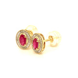 Aretes con rubí y diamantes en oro amarillo 10KT