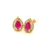 Aretes con rubí y diamantes en oro amarillo 14KT