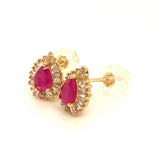 Aretes con rubí y diamantes en oro amarillo 14KT