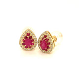 Aretes con rubí y diamantes en oro amarillo 14KT