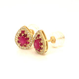 Aretes con rubí y diamantes en oro amarillo 14KT