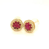 Aretes con rubí y diamantes en oro amarillo 14KT