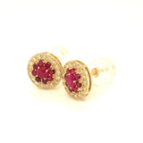 Aretes con rubí y diamantes en oro amarillo 14KT