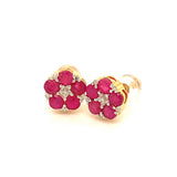 Aretes con rubí y diamantes en oro amarillo 14KT