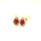 Aretes con rubí y diamantes en oro amarillo 10KT