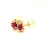Aretes con rubí y diamantes en oro amarillo 10KT
