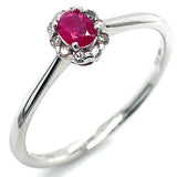 Anillo con rubí y diamantes en oro blanco 14KT