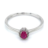 Anillo con rubí y diamantes en oro blanco 14KT