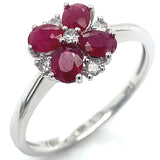 Anillo con rubí y diamantes en oro blanco 14KT