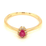 Anillo de rubí con diamantes en oro amarillo 14kt. R-0.20CTS. D-0.05CTS.