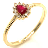 Anillo de rubí con diamantes en oro amarillo 14kt. R-0.22CTS. D-0.08CTS.