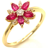Anillo con rubí y diamantes en oro amarillo 10KT