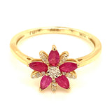 Anillo con rubí y diamantes en oro amarillo 10KT