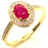Anillo con rubí y diamantes en oro amarillo 10KT