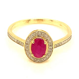 Anillo con rubí y diamantes en oro amarillo 10KT