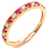 Anillo de rubíes con diamantes en oro rosado 14kt. R-0.20CTS. D-0.17CTS.