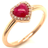 Anillo con rubí (Cabouchon) y diamantes en oro rosado 10KT