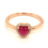 Anillo con rubí (Cabouchon) y diamantes en oro rosado 10KT