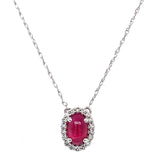 Collar con rubí (Cabouchon) y diamantes en oro blanco 10KT. 45cm