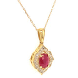 Collar con rubí y diamantes en oro amarillo 10KT. 45cm