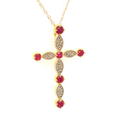 Collar con rubí y diamantes en oro amarillo 10KT. 45cm