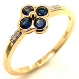 Anillo con zafiro y diamantes en oro amarillo 14KT
