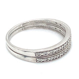(SOFIA) Dúo de Bandas con diamantes en oro blanco 10kt. D-0.08CTS.