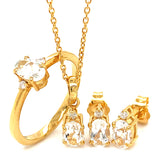 Juego con topacio blanco y diamantes en plata 925 ba–ado oro amarillo. 45cm