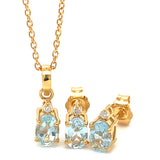 Juego de collar y aretes de aguamarina con diamantes en plata 925 (baño en oro amarillo)