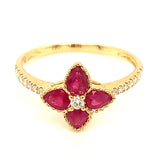 Anillo con rubí y diamantes en oro amarillo 18KT