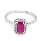 Anillo con rubí y diamantes en oro blanco 18KT