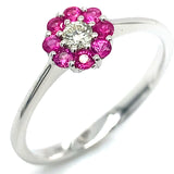 Anillo con rubí y diamantes en oro blanco 18KT