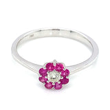 Anillo con rubí y diamantes en oro blanco 18KT