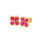 Aretes con rubí y diamantes en oro amarillo 18KT